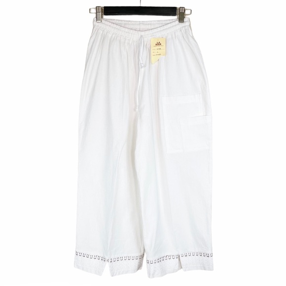 NWT La Rueca White Wide Leg Pull On Cropped Pants - Picture 1 of 12